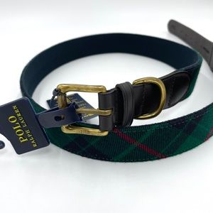 Polo Ralph Lauren Tartan Plaid Belt Leather Trim Sz 42